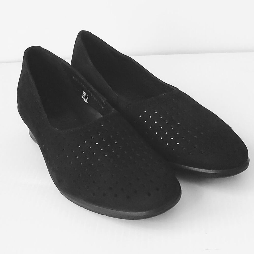 Ecco Felicia Diffuse Perforated Suede Leather Slide in Wedges Loafers Sz 7.5